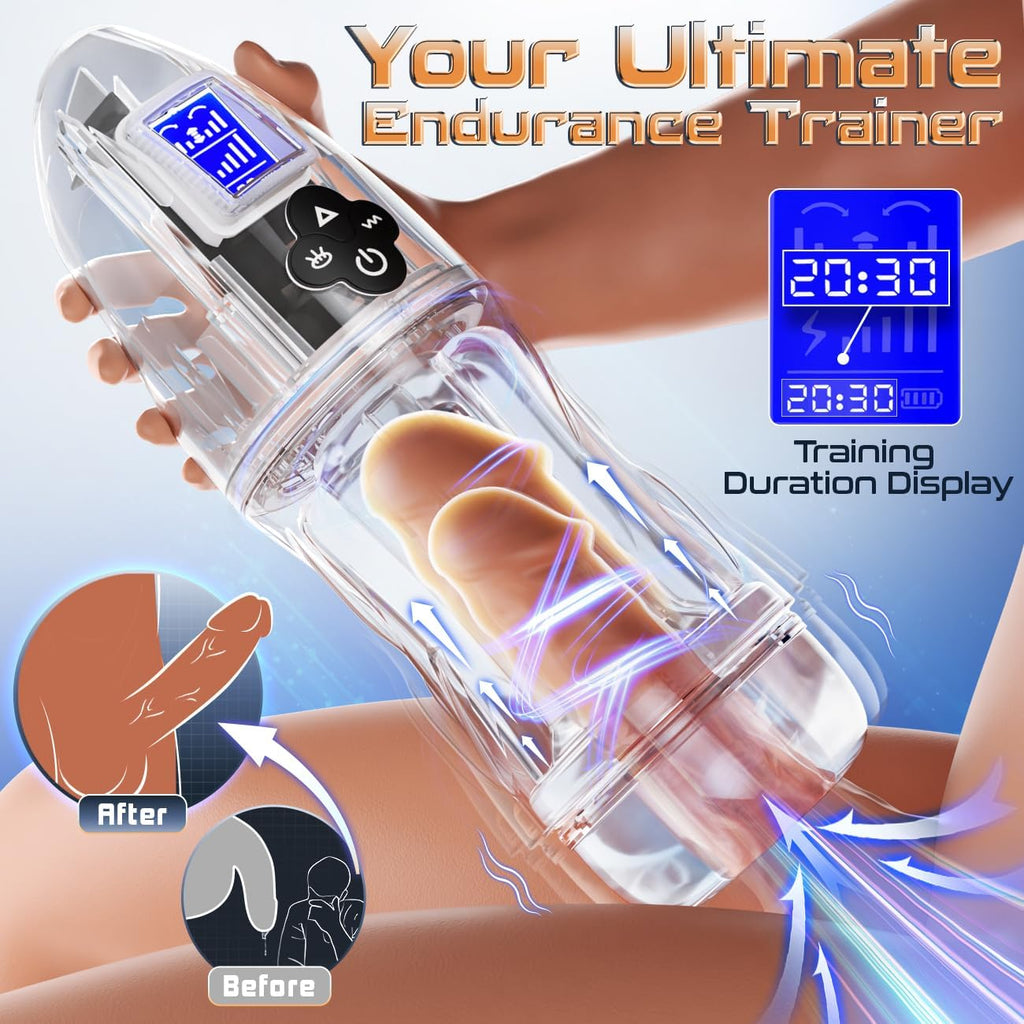 Automatic Male Masturbator Male Sex Toy, Penis Stroker with 10 Vibrating & 7 Sucking & Sexy Moaning & Full Transparent Design, Pocket Pussy Stroker with 3D Textured Adult Sex Toys for Men Masturbation