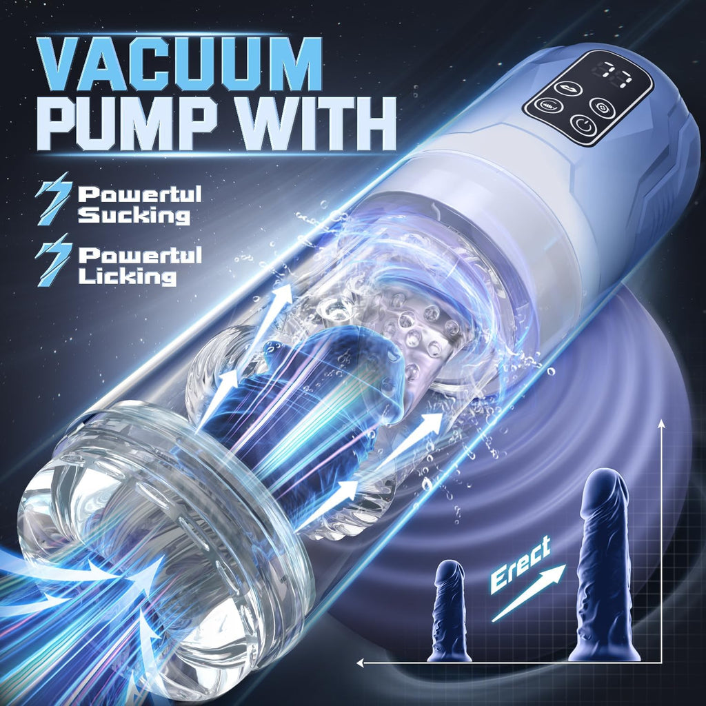 Penis Pump Realistic Electric Stroker with 7 Sucking Vibrating Thrusting Rotating Licking